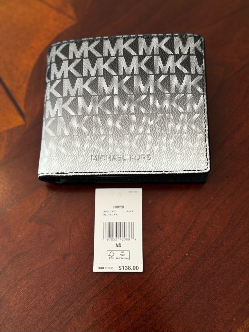 Michael Kors Men's Black and Gray Ombre MK Signature Bi-Fold Wallet, NWT - Picture 6 of 6